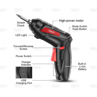 REAIM Cordless Screwdriver 48PCS Set DIY Electric Barena Drill Set Rechargeable Portable Foldable